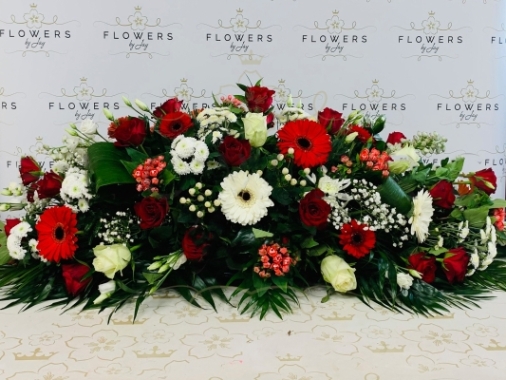 Red & White Mixed Flower Casket Spray
