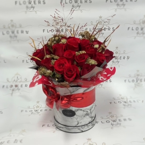 Marble Red Roses Hatbox