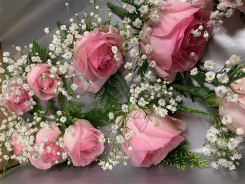 Soft Pink Rose, Leaf & Gyp BH