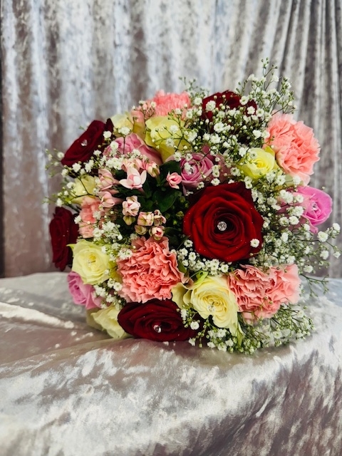 Bridal Bouquet Dome (Red, Pinks & Cream)