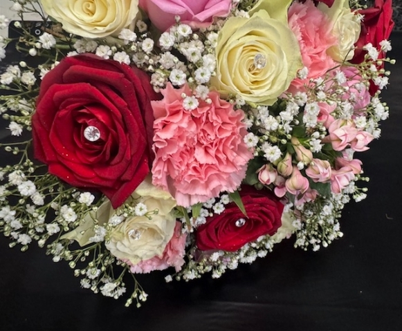 Bridal Bouquet Dome (Red, Pinks & Cream)