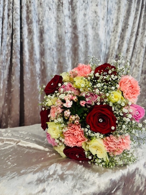 Bridal Bouquet Dome (Red, Pinks & Cream)