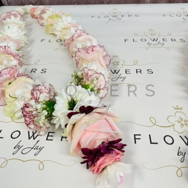 White Chrys, L Pink Roses, 2 tone Carn & Drop