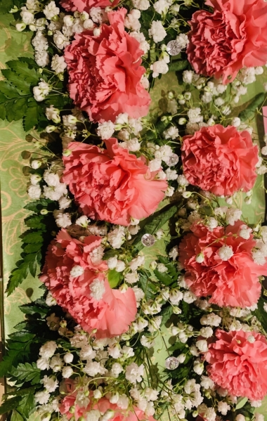 Peach Carnation, Leaf & Gyp BH
