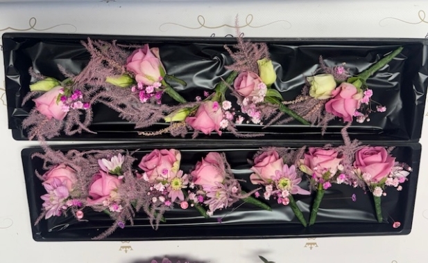 Pink Rose Fern Buttonhole (Pink Asparagus)